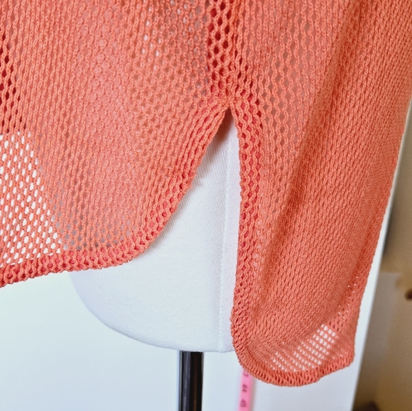 🏷️J.N.N.A. Coral Open Weave Mesh Button Front Blouse Short Sleeve Size 2X - Picture 10 of 11